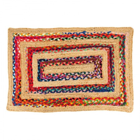 Rectangular floor mat in jute and cotton 60 x 90 cm