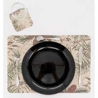 Lot de 6 sets de table en plastique vinyle, décor pommes de pin