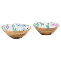 Saladier ronde en bois de manguier et résine décor fleurs ø 30 h 10cm