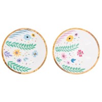 Saladier ronde en bois de manguier et résine décor fleurs ø 30 h 10cm