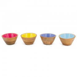 Lot de 4 bols ronds en bois de manguier et en résine colorée ø 12 h 6cm
