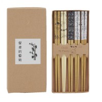 5 paires de baguettes chinoises en bambou motifs animaux