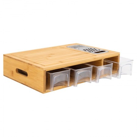 Planche à découper en bambou avec râpe et tiroirs