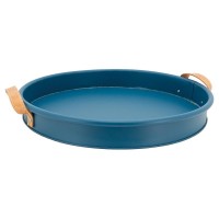 Plateau rond en métal couleur bleue poignées en en polyuréthane