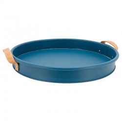 Plateau rond en métal couleur bleue poignées en en polyuréthane