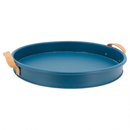 Plateau rond en métal couleur bleue poignées en en polyuréthane