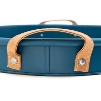 Plateau rond en métal couleur bleue poignées en en polyuréthane