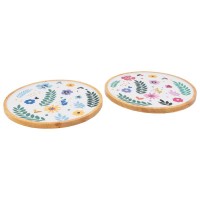 Okrągła taca w Mango Wood and Resin Decor kwiaty