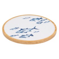 Okrągła taca w drewnie mango i żywicy, wystrój rybny