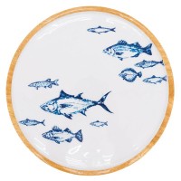 Okrągła taca w drewnie mango i żywicy, wystrój rybny