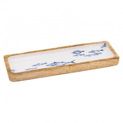 Plateau rectangulaire en manguier et résine, décor poissons