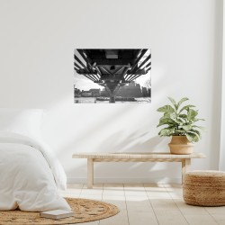 Affiche poster mural, impression photographie noir et blanc art mural, Sous le pont en métal, architecture, ville, urbain