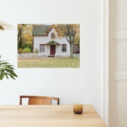 Affiche poster mural,impression photographie,Maison de banlieue idyllique en blanc,architecture,urbain