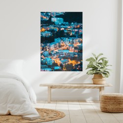 Poster poster wall, printing photography, view from high residential quiet area is illuminated
