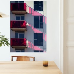 Affiche poster mural, impression photographie, Façade d'immeuble aux balcons rouges