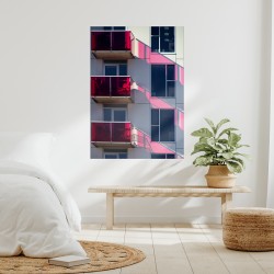 Affiche poster mural, impression photographie, Façade d'immeuble aux balcons rouges