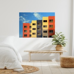Poster Poster Parede, Fotografia de Impressão, Fachadas de Edifícios Cúbicos Contemporâneos com Cores Vermelhas, Amarelo, Azul M