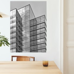 Affiche poster mural, impression photographie noir et blanc, Façades vitrée immeubles cubiques contemporains