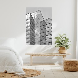 Affiche poster mural, impression photographie noir et blanc, Façades vitrées immeubles cubiques contemporains