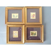 Lot de 4 cadres en bois dorés Lithographie à la feuille d'or 23 carats