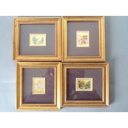 Lot de 4 cadres en bois dorés Lithographie à la feuille d'or 23 carats