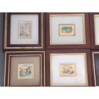 Veel van 12 kleine kunstchromolithografie tafels op goudblad