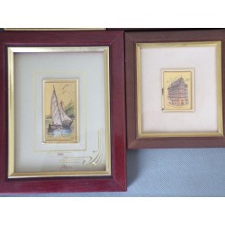 Veel van 12 kleine kunstchromolithografie tafels op goudblad