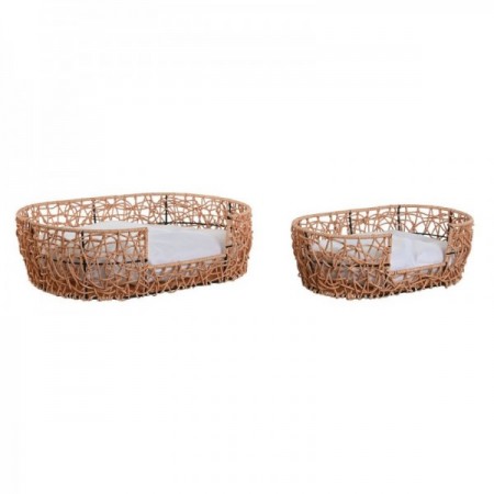 Bed for Domestic Animal Home Spirit White Brown Light Metal Rattan Synthetic 50 x 35 x 14 cm (2 pieces)