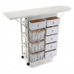 Furniture Order ironing board Wood wicker white 9 drawers Storage (32 x 84 x 121 cm)
