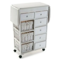 Furniture Order ironing board Wood wicker white 9 drawers Storage (32 x 84 x 121 cm)
