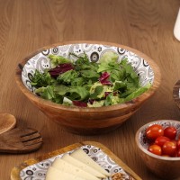 Tazón de ensalada redonda en madera de mango y resina Ø 30 h 7 cm