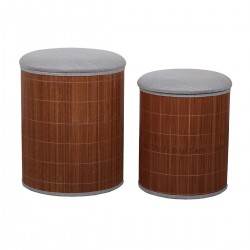 Set of 2 storage chests round bamboo poufs