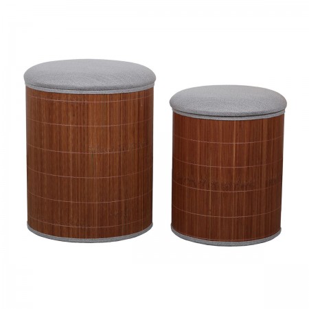Set of 2 storage chests round bamboo poufs Set of 2 storage chests round bamboo poufs