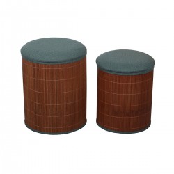 Set of 2 storage chests round bamboo poufs