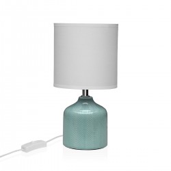 Lampe de table à poser en céramique Bleu abat jour blanc