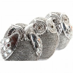 Lot de 3 - Décoration hibou en résine argenté Chrome
