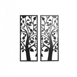 Set of 2 - Wall decoration black metal tree (35 x 1.3 x 91 cm)