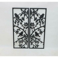 Set de 2 - Decoración de pared Pájaros de metal (35 x 1,3 x 91 cm)