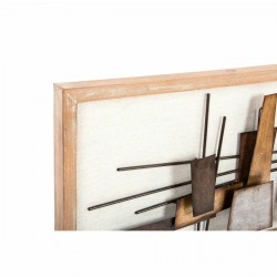 Set of 2 paintings wall decorations abstract natural wood and modern gold metal120 x 40 x 5.5 cm