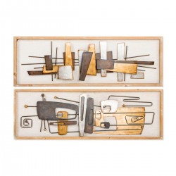 Mucho de 2 pinturas Decoraciones murales Resumen Madera natural y metal Doré Modern120 x 40 x 5,5 cm