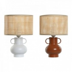 Lot de 2 Lampes de chevet Blanc Naturel Terre cuite Métal abat jour cannage 22 x 22 x 33 cm