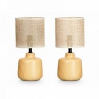 Sett med 2 - keramiske nattbordslampe Wooden Effect Canning LampShade 60 W 2 enheter