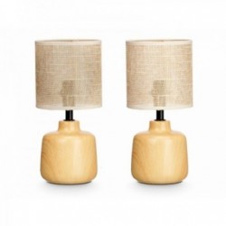 Lot de 2 - Lampes de chevet céramique effet bois abat-jour cannage  60 W 2 Unités
