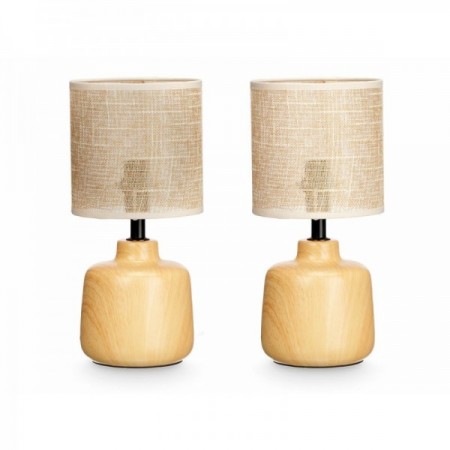 Set von 2 - keramischen Nachttischlampen aus Holz Effekt Canning Lampenschirm 60 W 2 Einheiten Set von 2 - keramischen Nachttischlampen aus Holz Effekt Canning Lampenschirm 60 W 2 Einheiten