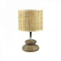 Bedside lamp Galet brown ceramic lampshade rattan 16 x 28 x 16 cm