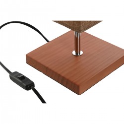 Square bedside lamp in wood and flax brown beige 15 x 15 x 43 cm
