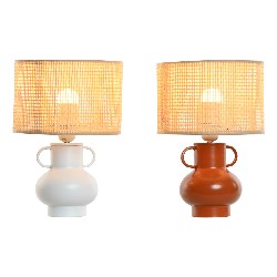 Lot de 2 Lampes de chevet Blanc Naturel Terre cuite Métal abat jour cannage 22 x 22 x 33 cm