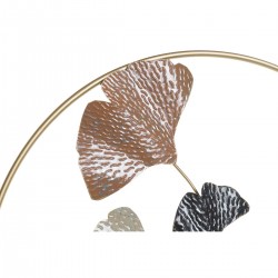 Decoración de la pared Planta de hoja de tela de metal redondo dorado 103.5 x 7 x 67 cm