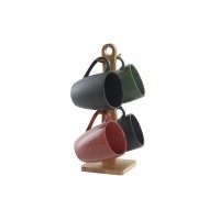 Sett med 4 grønne krus mørkegrå sandstein 300 ml 19 x 13 x 31 cm tre støtte