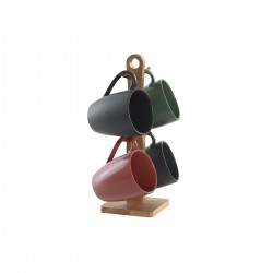 Set von 4 grünen Tassen dunkelgrauem Sandstein 300 ml 19 x 13 x 31 cm Holzstütze